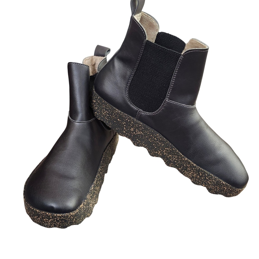 Asportuguesas City Black Vegan Leather Cork Platform Chelsea Boots EU 41